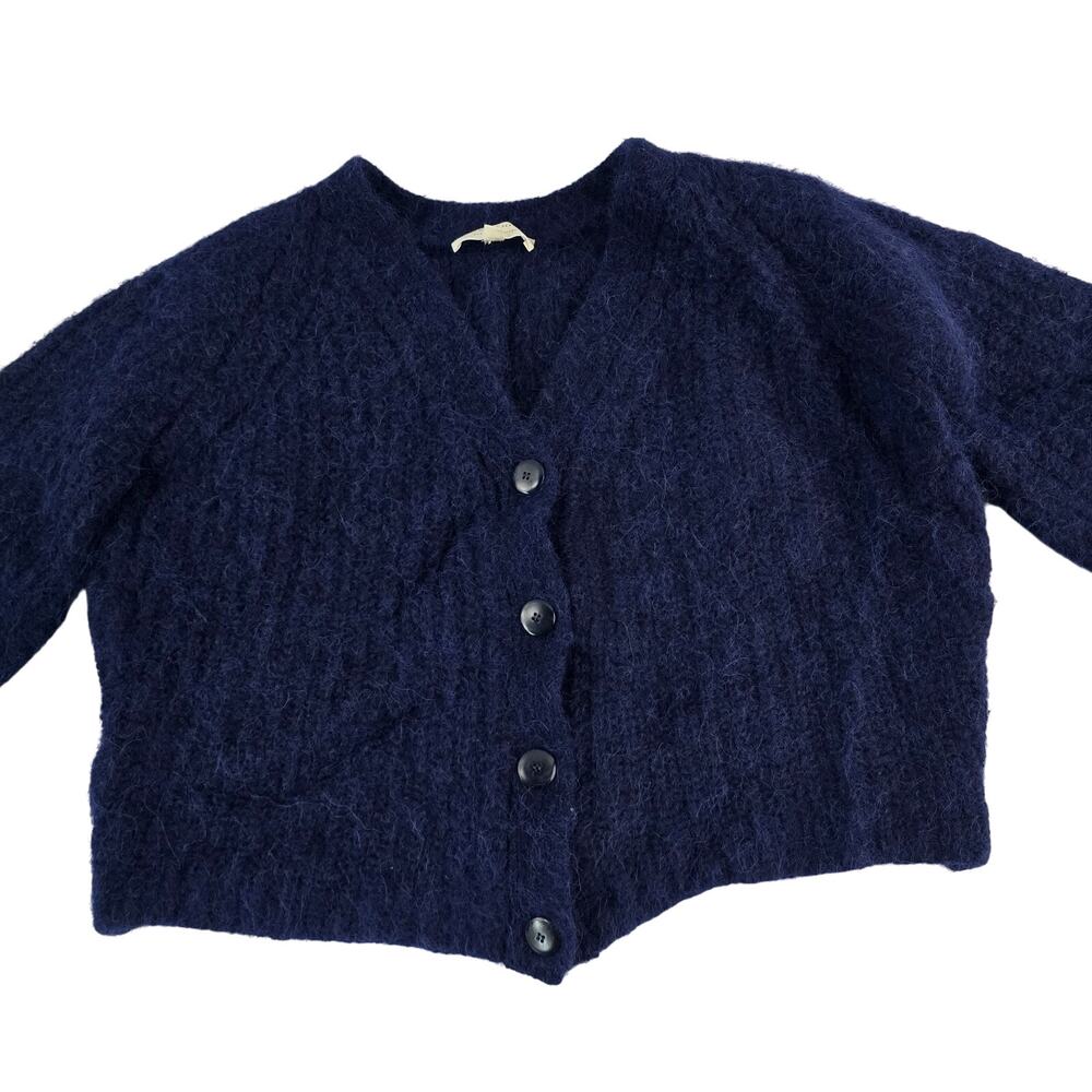 La Maille Sezane Paris Blue Alpaca Laine Wool Sweater Cardigan XS 6980